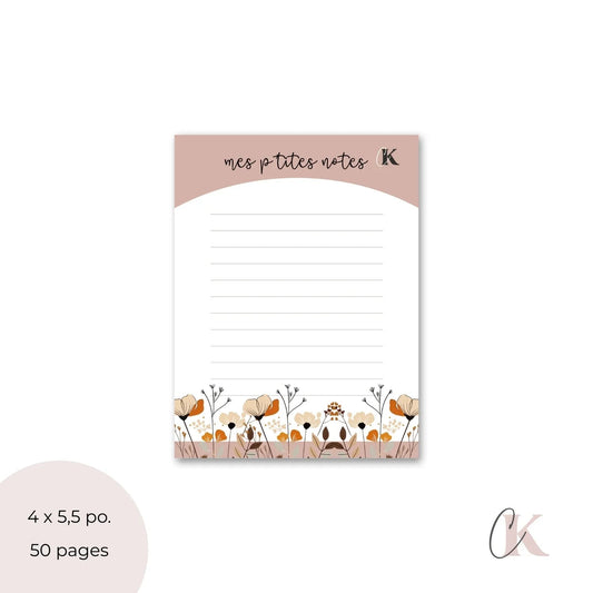 Mes p'tites notes | Blocs - notes boho rose poudré à motif floral - Papeterie