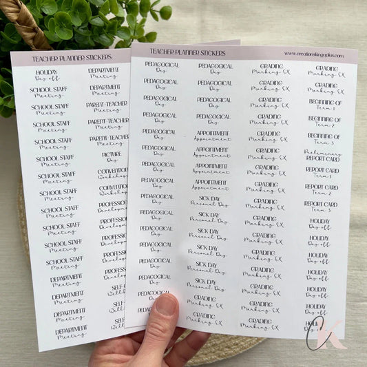 Minimalist Teacher Planner Sticker Sheets | English version - Étiquettes