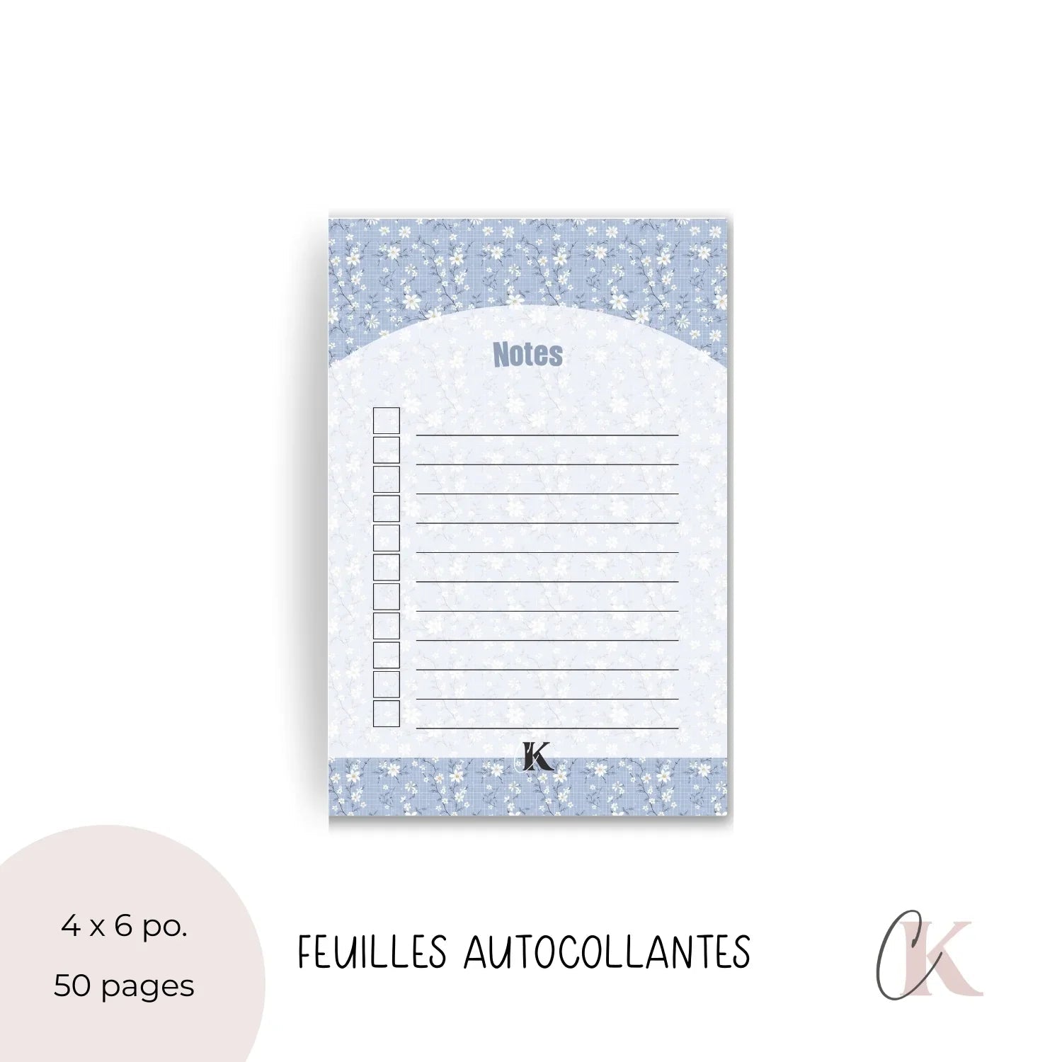 Notes autocollantes liste de tâches | Bleu fleuri - Papeterie