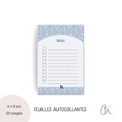 Notes autocollantes liste de tâches | Bleu fleuri - Papeterie