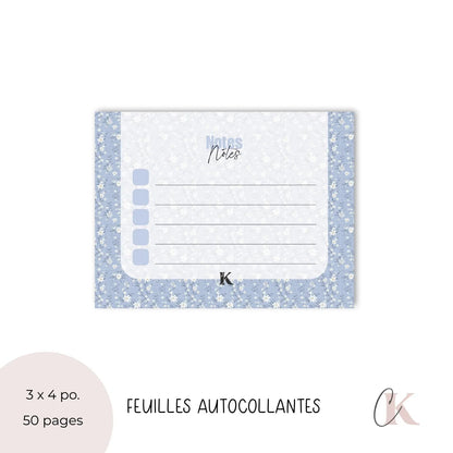 Notes autocollantes liste de tâches | Bleu fleuri - Papeterie