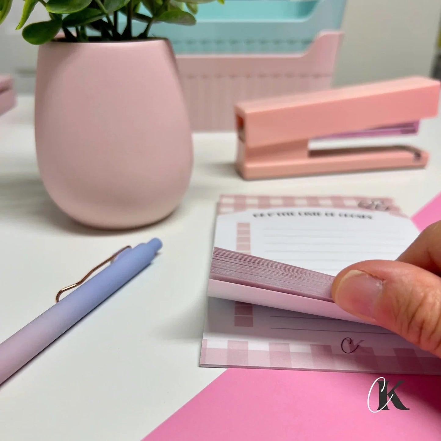 Notes autocollantes liste de tâches | Carreaux roses | Retro - Papeterie