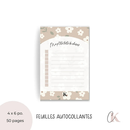 Notes autocollantes liste de tâches | Grège fleuri - Papeterie