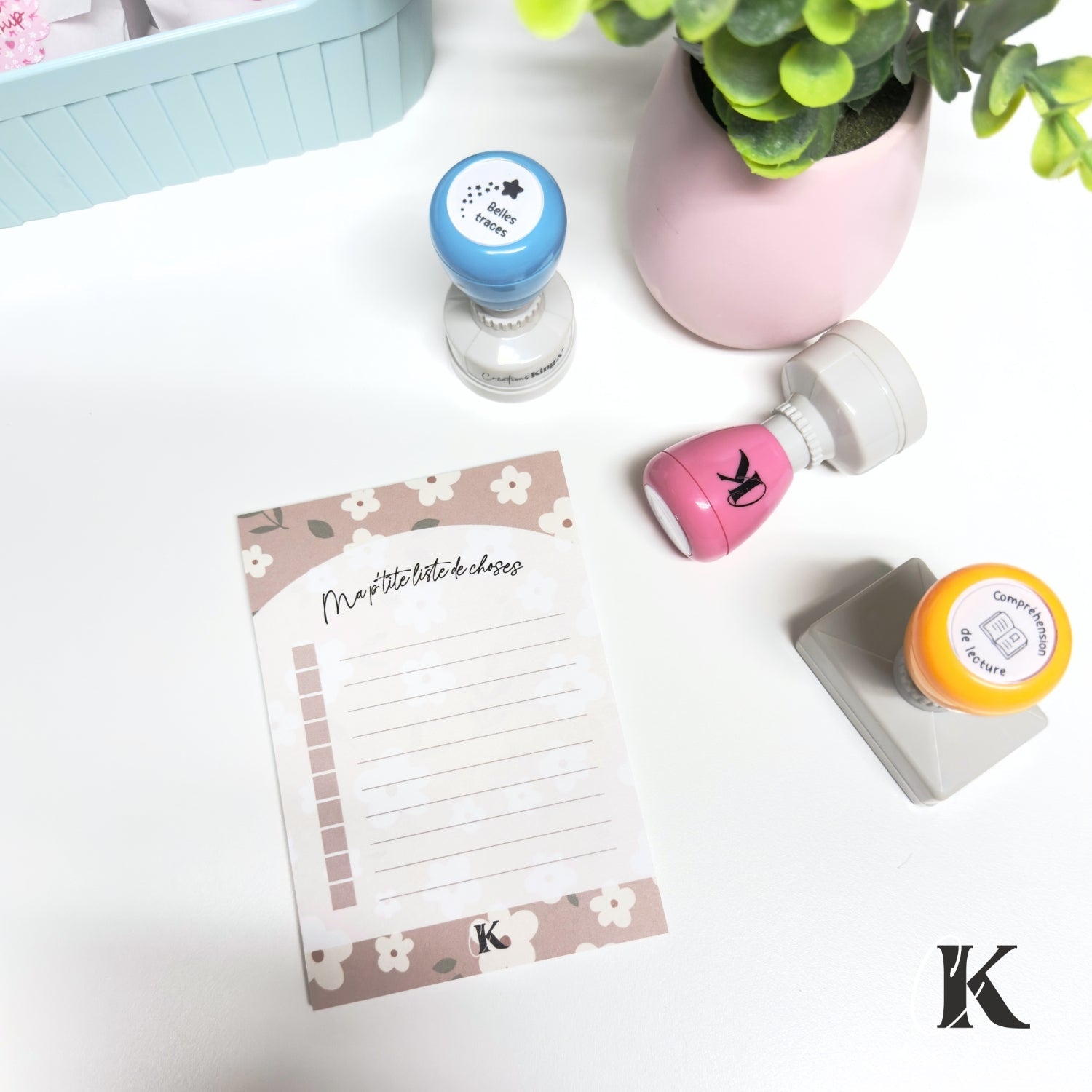 Notes autocollantes liste de tâches | Grège fleuri - Papeterie