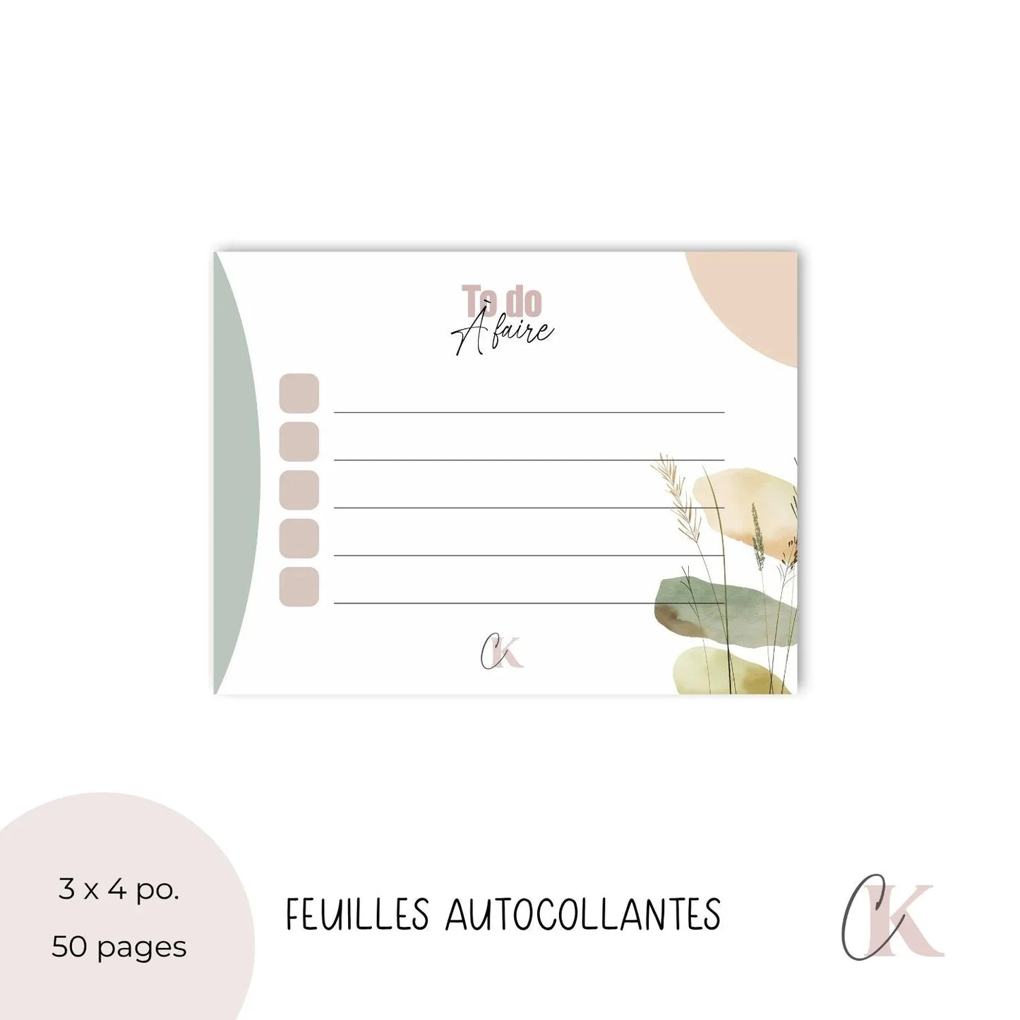 Notes autocollantes liste de tâches | Motif Bohème Pastel - Papeterie