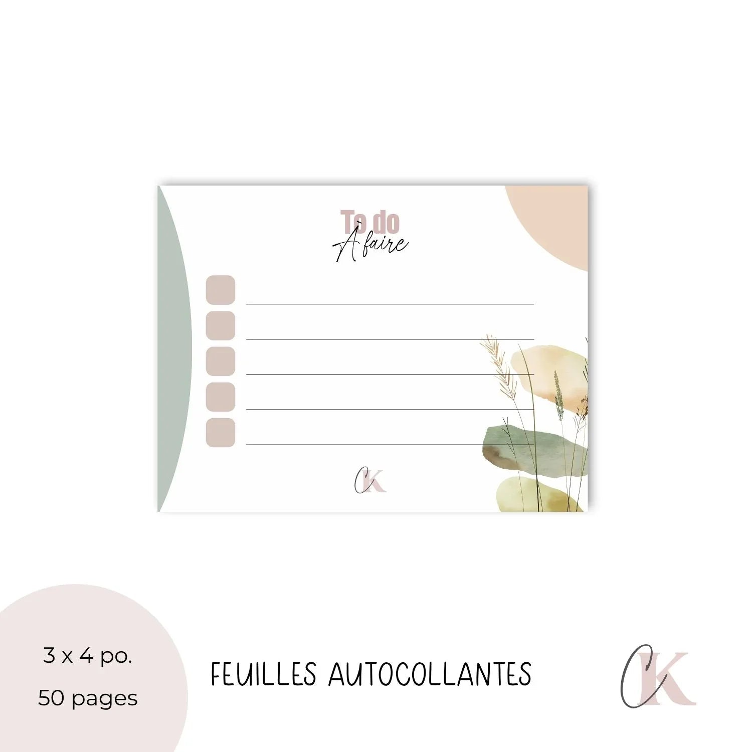 Notes autocollantes liste de tâches | Motif Bohème Pastel - Papeterie