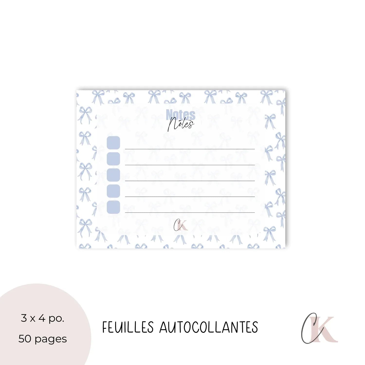Notes autocollantes liste de tâches | Noeuds chics bleus - Papeterie