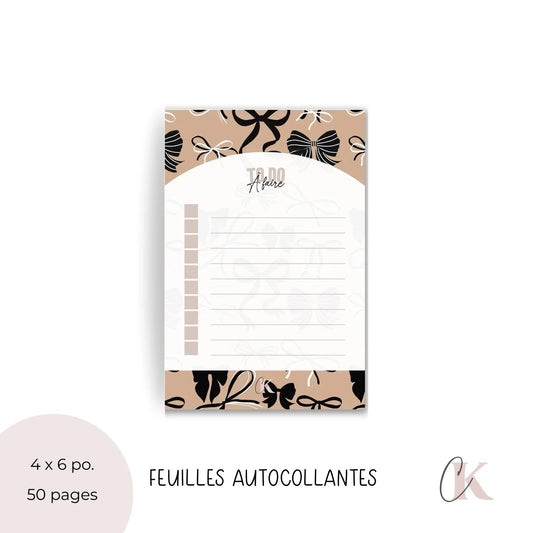 Notes autocollantes liste de tâches | Noeuds chics moka - Papeterie