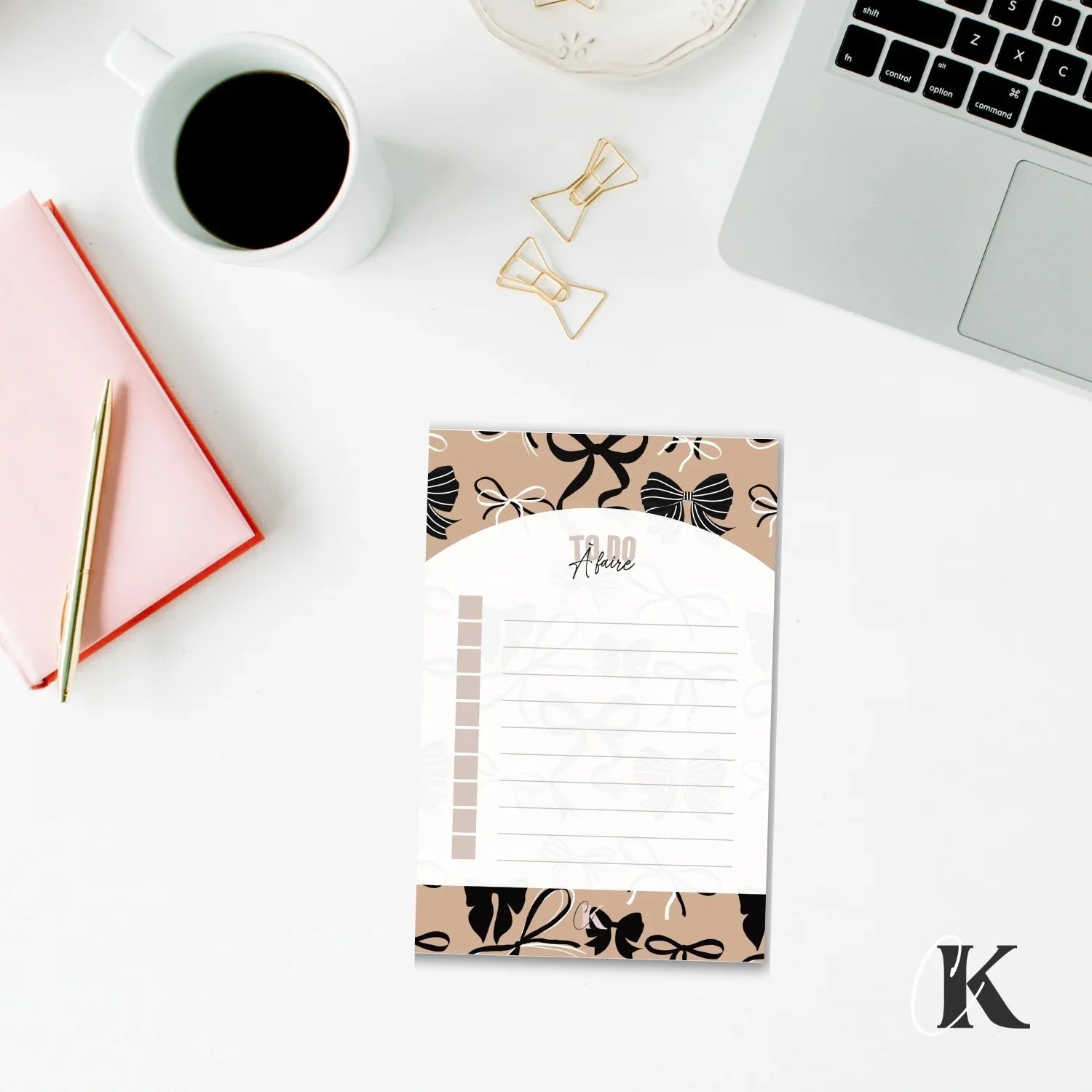 Notes autocollantes liste de tâches | Noeuds chics moka - Papeterie