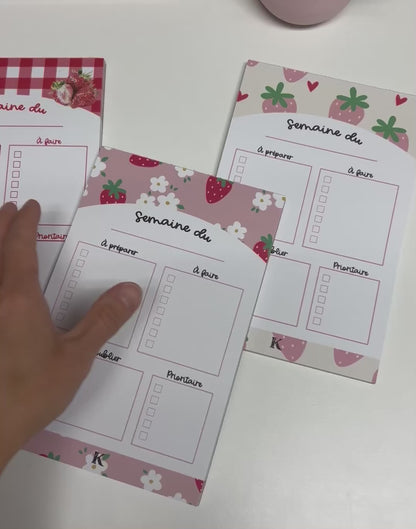 Planificateur semainier pour enseignants | Fraises sur fond rose