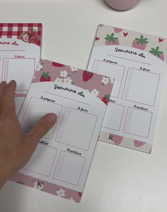 Planificateur semainier pour enseignants | Fraises roses pastel