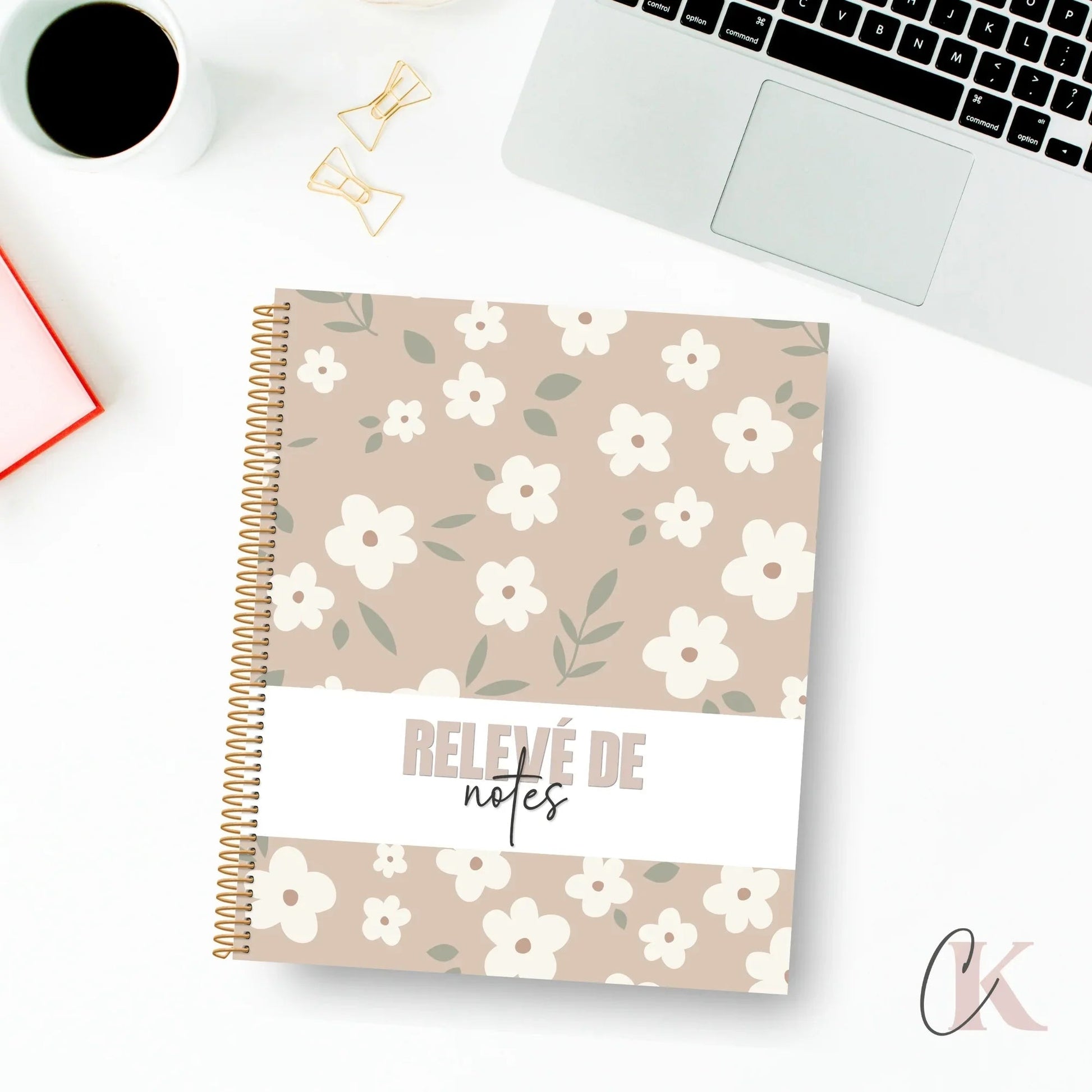 Relevé de notes | Primaire et secondaire | Fleurie grège - Papeterie