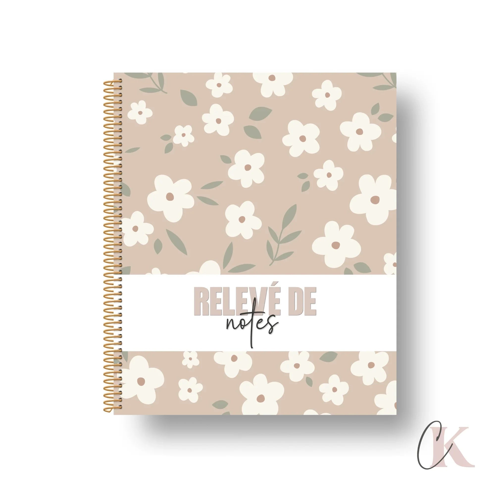 Relevé de notes | Primaire et secondaire | Fleurie grège - Papeterie