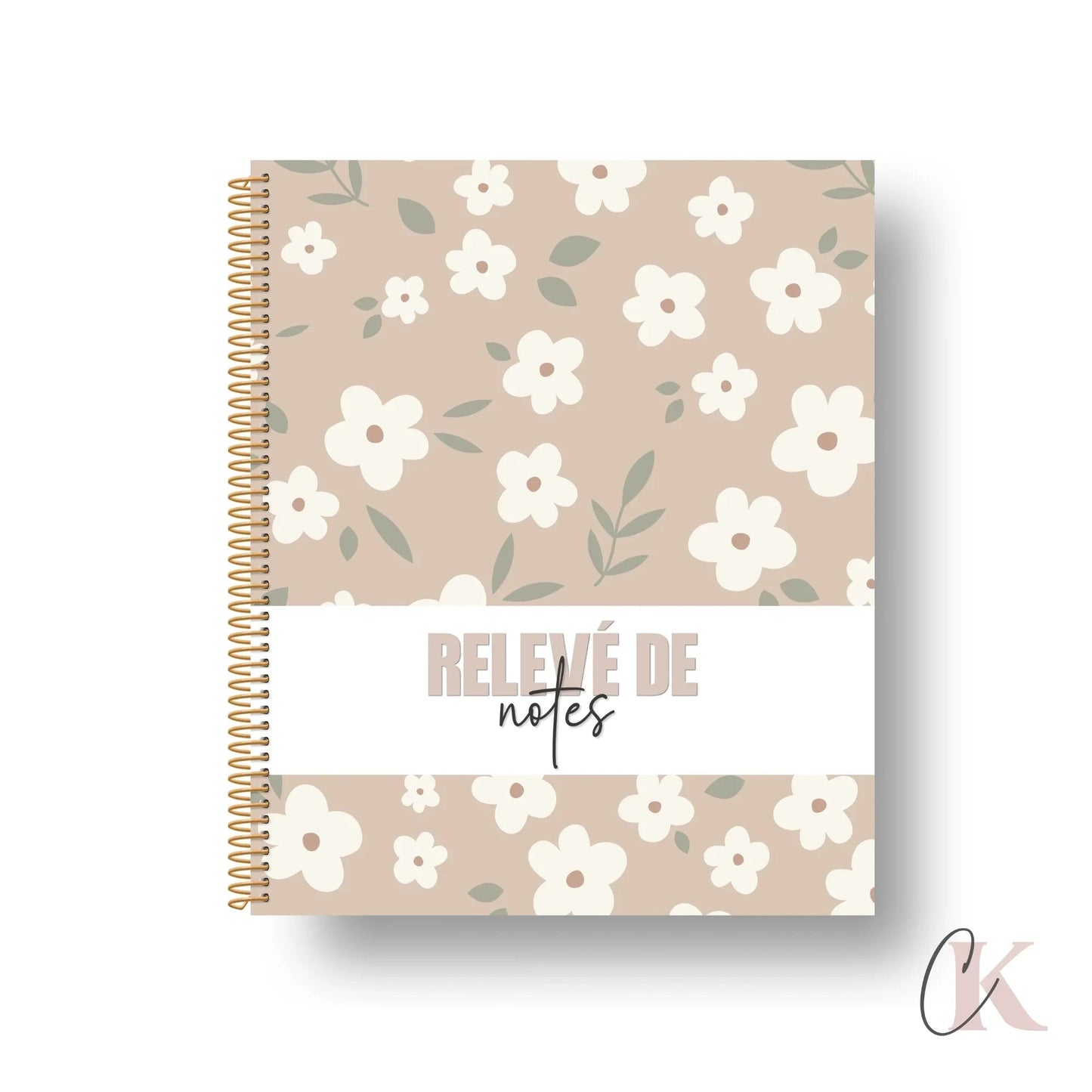 Relevé de notes | Primaire et secondaire | Fleurie grège - Papeterie