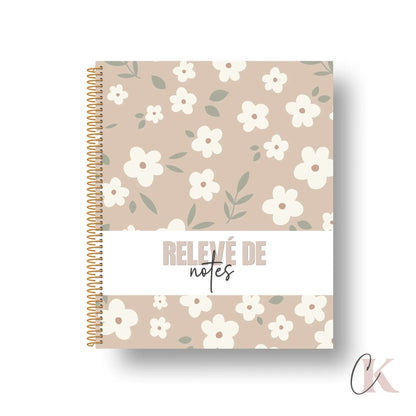 Relevé de notes | Primaire et secondaire | Fleurie grège - Papeterie